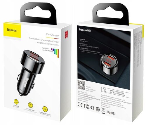 BASEUS SZYBKA ŁADOWARKA SAMOCHODOWA DO TELEFONU 45W 2x USB 6A QC 3.0 AFC na Arena.pl