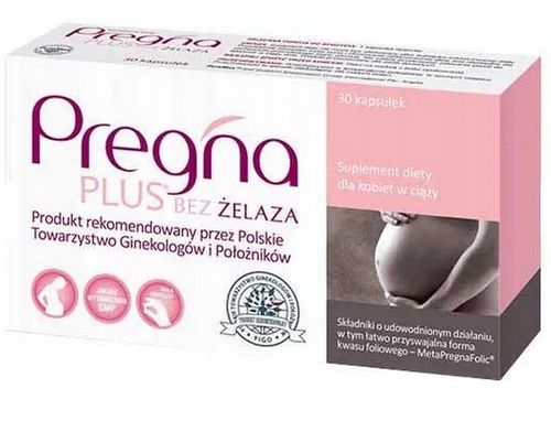 Pregna PLUS BEZ ŻELAZA dla kobiet w ciąży 30 kaps 2 OPAKOWANIA na Arena.pl