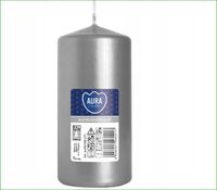 SREBRNY METALIK Świeca walec bezzapachowa AURA BISPOL 10CM wys. 20H 150G