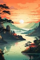 Plakat 30x45cm Zachodzące Słońce nad Spokojnym Jeziorem