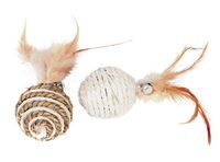 Sizalowe zabawki dla kota z piórkami i dzwoneczkiem 5cm - Piłki Dingo 2szt