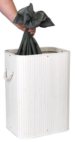 Kosz na pranie bambusowy z pokrywą 80L biało-szary na Arena.pl