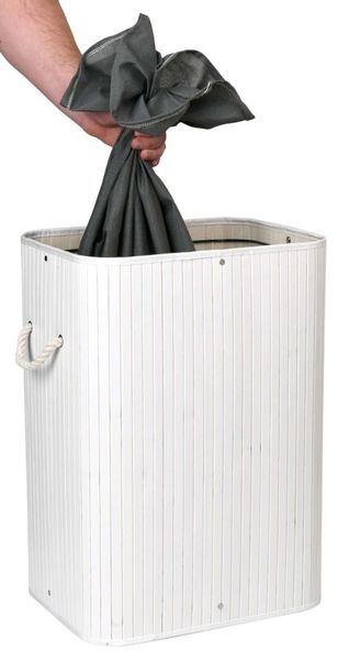 Kosz na pranie bambusowy z pokrywą 80L biało-szary zdjęcie 9