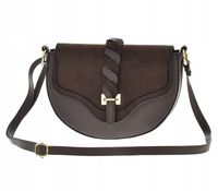 Laura Biaggi - torebka podkowa brązowy groszek klapa zamsz splot JS341