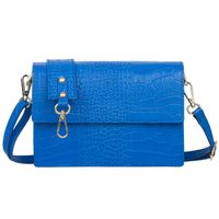 VERA PELLE torebka skórzana listonoszka kroko z klapą V587 niebieska