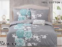 Pościel ELWAY satyna bawełniana 160x200cm TURKUSOWE KWIATY 4741