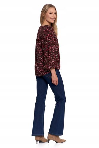 Koszula Damska Bluzka z Bufiastymi Rękawami w Kwiatki BORDOWY MORAJ - M na Arena.pl