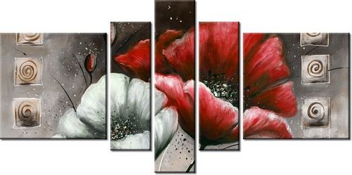 80CM 160CM OBRAZ 5 ELEM MALOWANE MAKI CZERWIENI BRĄZIE DRUK ŚCIENNY na Arena.pl