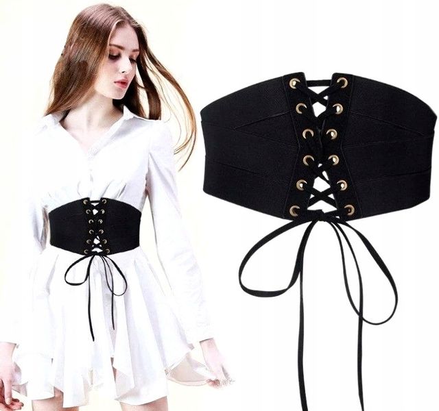 Czarny Gorset Pasek Szeroki Pas Gumowy Sznurowany zdjęcie 6