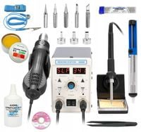 STACJA LUTOWNICZA HOT AIR + LUTOWNICA PRECYZYJNA 8586B 760W + ZESTAW AKCES.