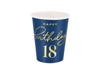 Kubeczki (Kubki), Happy Birthday "18 lat", granatowy, 220 ml, 6 szt.