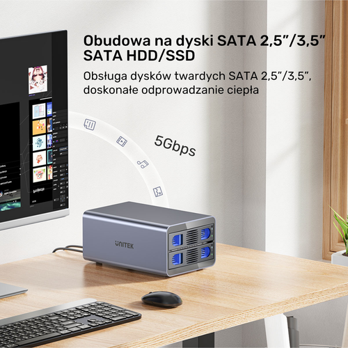 Unitek Obudowa RAID do dysku SATA 2.5''/3.5'' – 4 tryby, 40TB, 5Gb/s na Arena.pl
