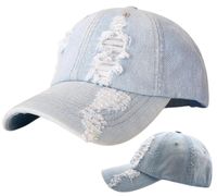 Czapka z daszkiem bejsbolówka jeansowa z przetarciami uniwersalna