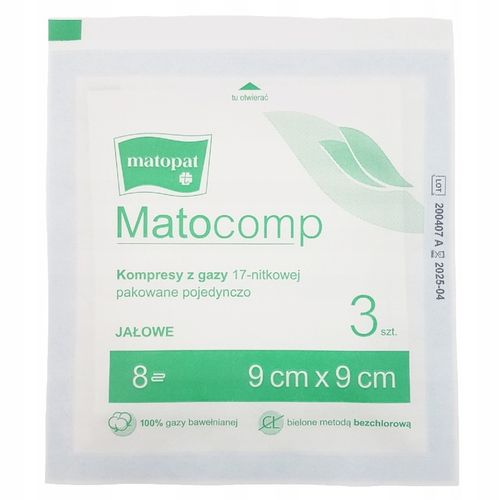 KOMPRESY GAZOWE 9x9cm STERYLNE PAKOWANE POJEDYNCZO JAŁOWE Matocomp 60 szt. na Arena.pl