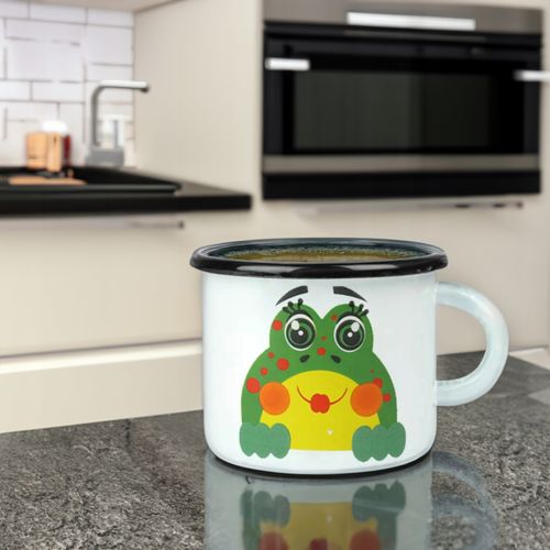 KUBEK EMALIOWANY 500ML Z UCHEM 9CM WZÓR ŻABKA ZDZISIA DO KAWY HERBATY na Arena.pl