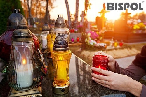 Znicz szklany z wkładem parafinowym 48h Bispol 4059 RÓŻA - 30 cm Biały na Arena.pl