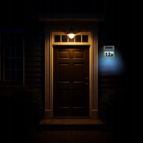 PODŚWIETLANY NUMER DOMU TABLICZKA LAMPA LED SOLARNA CZUJNIK STAL na Arena.pl