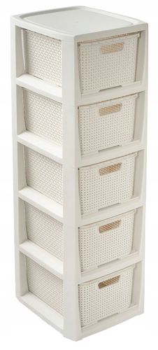 REGAŁ ŁAZIENKOWY BIAŁY SZAFKA 5 PÓŁEK KOMODA ŁAZIENKOWA RATTAN DUŻA na Arena.pl