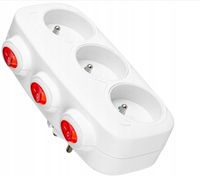 ROZGAŁĘŹNIK ELEKTRYCZNY ZŁODZIEJKA 3 GNIAZDA 3x WŁĄCZNIK UZIEMIENIE