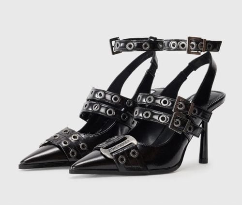 STEVE MADDEN CZÓŁENKA LAKIEROWANE CZARNE NA SZPILCE Z KLAMRAMI R39 na Arena.pl