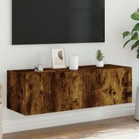 Ścienna szafka TV z LED, przydymiony dąb, 100x35x31 cm