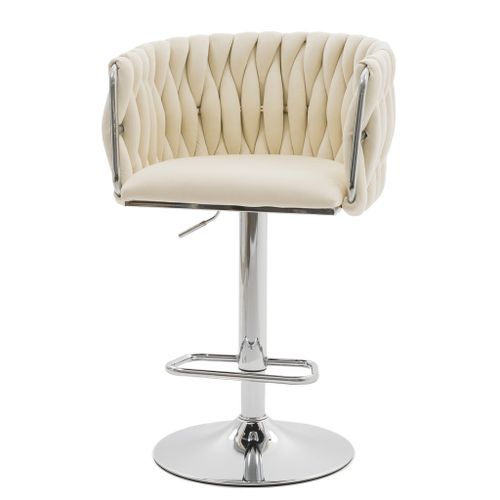 Hoker Z Plecionym Oparciem Welur ROSA Beżowy/Chrom Krzesło Do Wyspy na Arena.pl