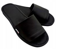 KLAPKI SKÓRZANE DAMSKIE wygodne kapcie skórzane PREMIUM CZARNE NOIR