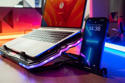 PODSTAWKA PODKŁADKA CHŁODZĄCA POD LAPTOPA REGULOWANA 9-17'' LED RGB 2x USB na Arena.pl