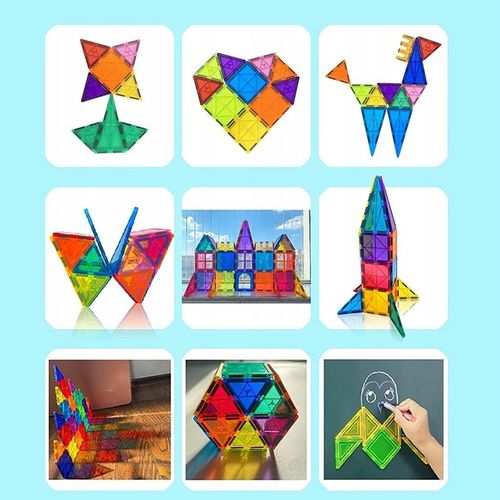 DUŻE KLOCKI MAGNETYCZNE KAFELKI ZESTAW XXL 34 EL RAINBOW MAGNETIC TILES na Arena.pl
