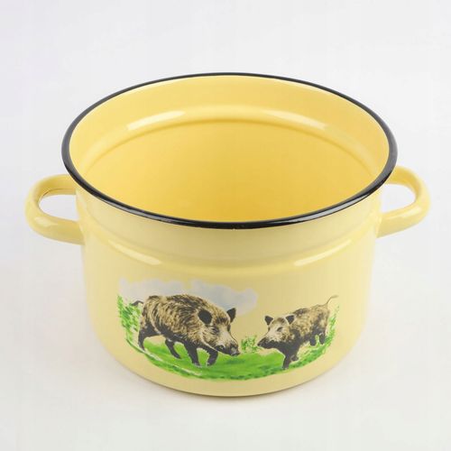 GARNEK EMALIOWANY 9 L Z POKRYWKĄ WZÓR DZIK DO GOTOWANIA POTRAW PRZETWORÓW na Arena.pl