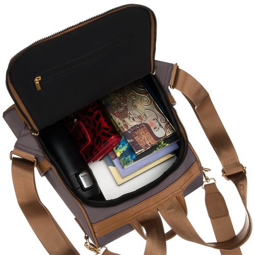 szary plecak damski z nylonu i skóry ekologicznej z doczepianym paskiem, na Arena.pl