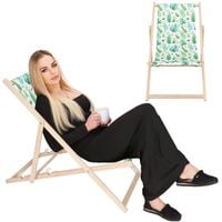 Leżak ogrodowy drewniany z 3-stopniową regulacją plażowy balkonowy wzór liście