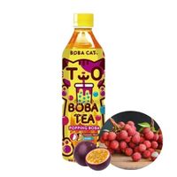 Bubble tea napój w butelce o smaku lychee liczi marakuja z popping kulkami Boba Cat 500ml