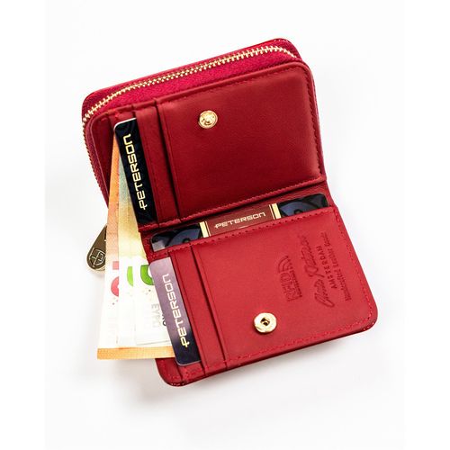 kompaktowy, czerwony portfel damski zamykany na zatrzask i suwak - peterson na Arena.pl