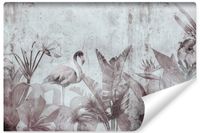 Fototapeta BETON Abstrakcja Ptaki Flamingi Liście Rośliny 360cm x 240cm