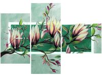 100CM 70CM ZEGAR 3 ELEM SŁODYCZ MAGNOLII ZIELENI ŚCIENNY OBRAZ