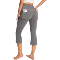 Legginsy 3/4 damskie do jogi wysoki stan sportowe szare kieszenie S