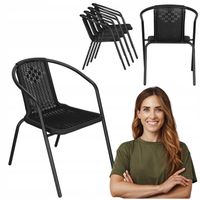 4x KRZESŁO OGRODOWE NA TARAS BALKON MOCNE WYGODNE DO STOŁU CZARNE METALOWE