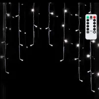 Niskonapięciowa kurtyna sople 100 LED 1,5+3m zimna z pilotem do dekoracji