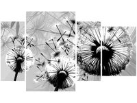 135CM 80 OBRAZ 4 ELEM BIAŁE DMUCHAWCE SZARYM TLE ŚCIENNY