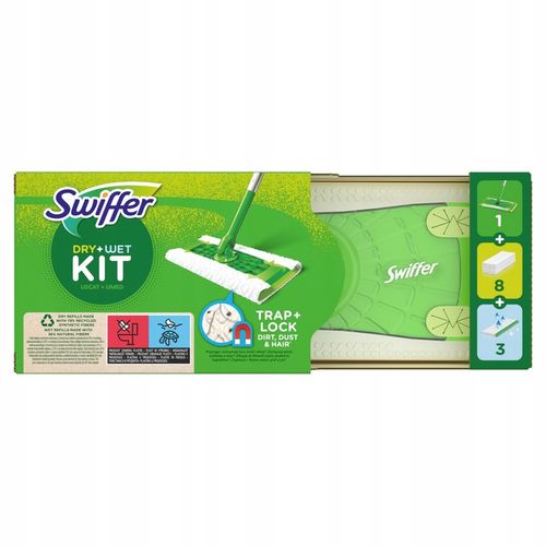 Swiffer Dry+Wet Kit Zestaw mop, 8 suchych i 3 mokre chusteczki do kurzu na Arena.pl