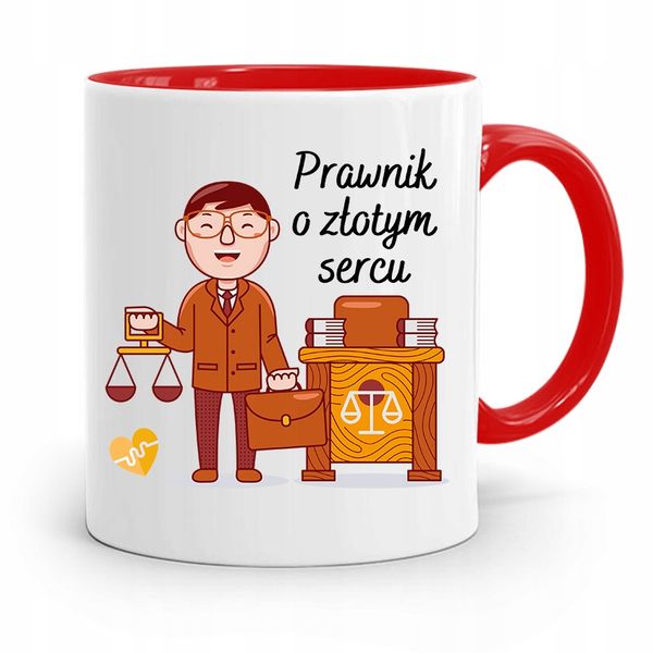 Kubek Czerwony Prawnika Prawnik O Złotym Sercu Z Nadrukiem Ze Zdjęciem zdjęcie 1