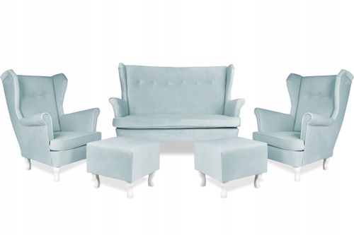 Zestaw wypoczynkowy mebli uszak Ari sofa fotele pufy Family Meble komplet na Arena.pl