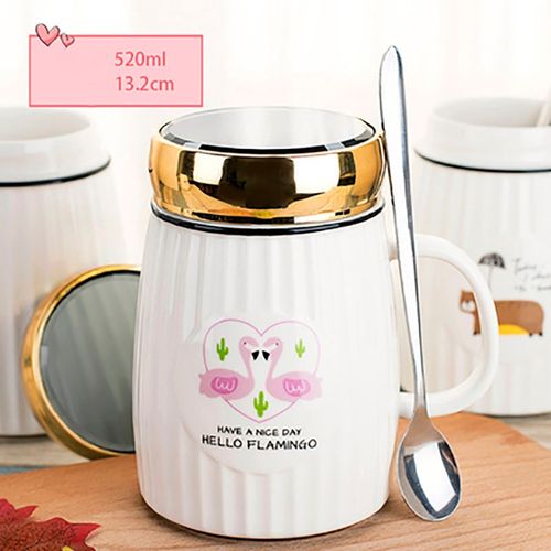 Kubek Ceramiczny Z Pokrywką i Łyżeczką - Idealny Do Szkoły - Biura - 500 ML Zielony Jednorożec 500ml na Arena.pl