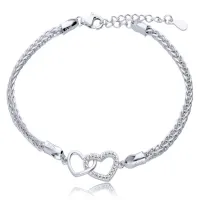 Srebrna Bransoletka Damska SREBRO 925 Serce Dwa Serca