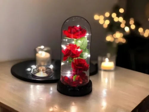 WIECZNA RÓŻA W SZKLE W KOPULE ŚWIECĄCA NA WALENTYNKI LED PREZENT PUDEŁKO na Arena.pl