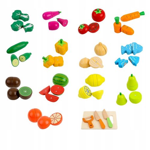 KLOCKI MAGNETYCZNE DREWNIANE OWOCE WARZYWA KLOCKI DUŻY ZESTAW MONTESSORI na Arena.pl
