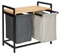 KOSZ DREWNIANY NA PRANIE POJEMNIK DWUKOMOROWY BAMBUSOWY Z PÓŁKĄ DUŻY LOFT