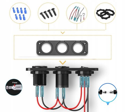GNIAZDO ZAPALNICZKI Ładowarka USB 2xQC 3.0 WOLTOMIERZ PANEL 3 12/24V Kable na Arena.pl