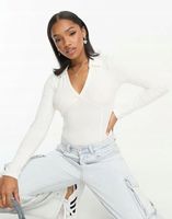 MISS SELFRIDGE DOPASOWANE BIAŁE BODY PRĄŻKI KOŁNIERZ 6EZ NH2__L